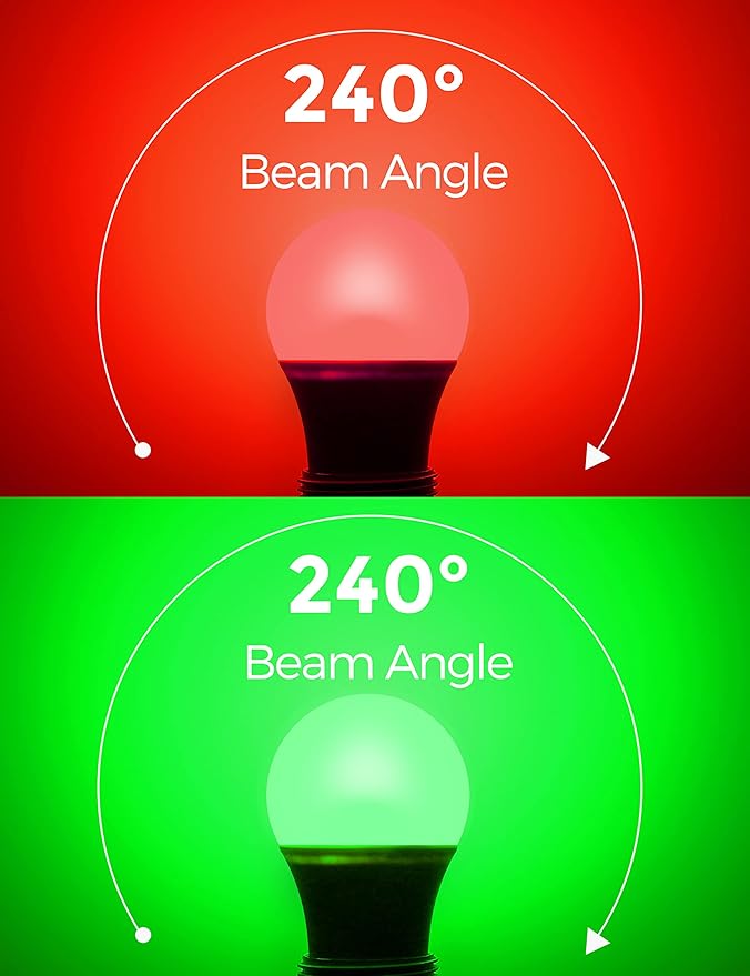 Red and Green Light Bulbs 【4 Pack 】, A19 LED Christmas Light Bulbs, 9W E26 Red Light Bulb Green Light Bulb 720LM for Halloween Christmas Lighting, Porch, Non-Dimmable