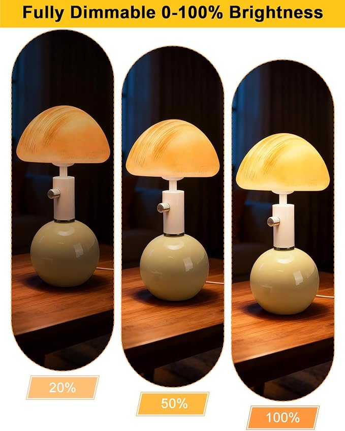 Lightdot Mid Century Modern Stepless Dimmable Table Lamp Ceramic 3000K Warmwhite Desk Lamp with Mushroom-Shaped Shade for Living Room Bedroom Bedside Nightstand Office Home Reading