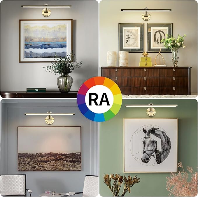 Hard-Wired Picture Lights 23.6 Inch Dimmable LED Wall Art Lighting Modern Gallery Light Poster Lights Adjustable Swing Arm Picture Frame Light for Display Art Work,14W,2700K, Warm White Antique Bronze