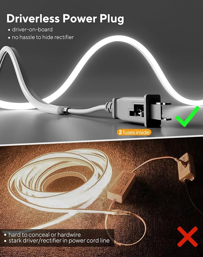 Shine Decor Outdoor Neon Rope Light IP67 Waterproof, ETL Listed Plug&Play 120V Driverless Flexible Solid Silicone LED Neon Lighting, -40 F Cold Resistant Durable for Pathway, 10ft 6500K Cool White