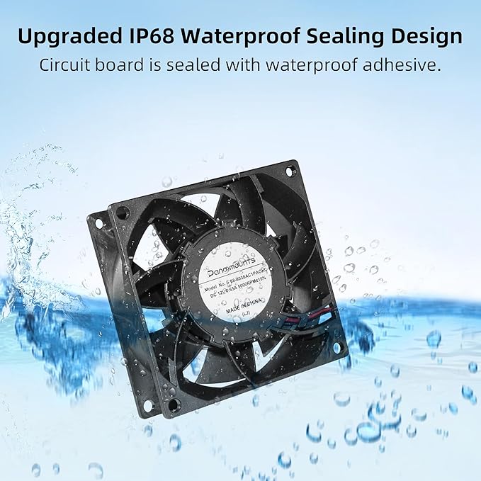 PANO-MOUNTS 80mm 3.15inch Dual Ball Upgraded IP68 Waterproof Cooling Fan -Max 5000RPM with Stepless Speed Controller for DIY Ventilation Exhaust Projects