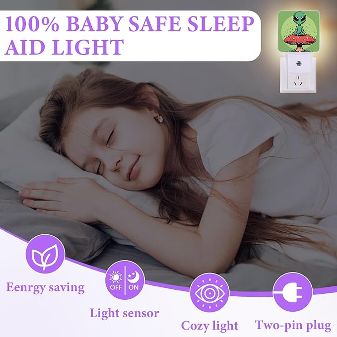 Alien Night Light,Mushroom Plug-in Night Lights with Dusk-to-Dawn Sensor for Bedroom,Bathroom and Living Room Sleep Friendly lamp 0.5w