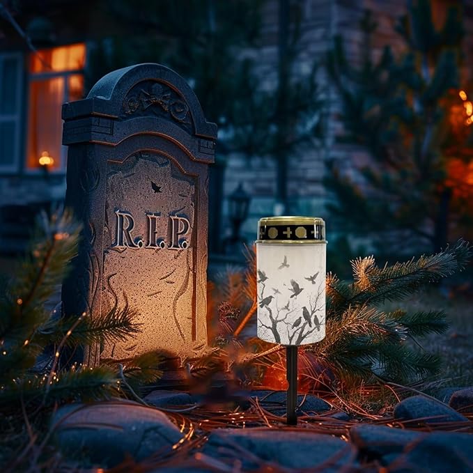 Crow Prayer Cemetery Solar Lights for Grave Cemetery Decor Candle Lamp Corss Sunflower Grave Solar Lights Halloween Decorations