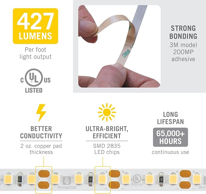 Armacost Lighting RibbonFlex Pro 12V White LED Strip Lights 120 LED/m, 3000K, 32.8 ft 143250