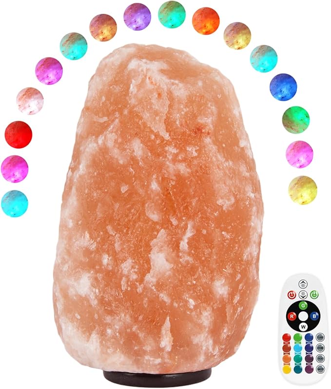 Himalayan Salt Lamp - 9-11 Inch 11-15 lbs, Natural Pink Large Salt Rock Lamp with Remote Control, 16 Color-Changing LED, USB-Powered Night Light for Home, Office, Bedroom, Yoga Decor