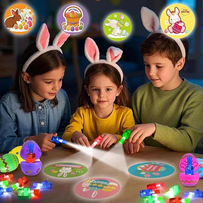 32 Prefilled Easter Eggs with Finger Lights Egg Fillers, Easter Basket Stuffers Gifts for Kids Teens Plastic Glow In The Dark Easter Eggs Filled Toys for Kids Boys Girls Party Favors Egg