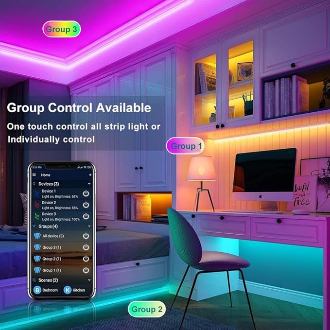 MIHEAL Led Light Strip,WiFi Wireless Smart Phone Controlled Strip Light Kit 32.8ft 300leds 5050 Waterproof IP65 LED Lights,Compatible with Android and iOS System,Alexa