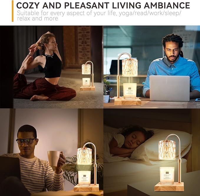Candle Warmer Lamp with 3 Bulbs, Adjustable Height Dimmable Candle Warmer with Timer, Compatible with Large Jar Candles, Candle Lamp with Charming Gift Box Ribbon for Her/Him(2 Pack)