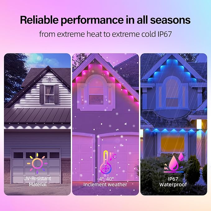 Permanent Outdoor RGB Lights with IP67 Waterproof,Smart Outdoor String Lights Remote Control, Eaves Lights with App, Daily and Accent Lighting (300ft)