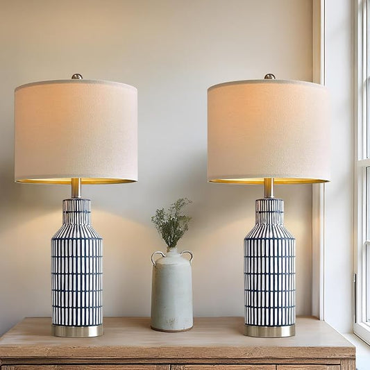 25" Modern Ceramic Lamps Single Table Lamp for Living Room Bedroom Farmhouse Nightstand Bedside Lamps