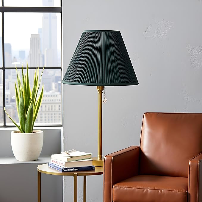 Aspen Creative 33168, Mushroom Pleated Traditional Dark Green Spider Lamp Shade, 6-1/2" Top x 15" Bottom x 11" Slant