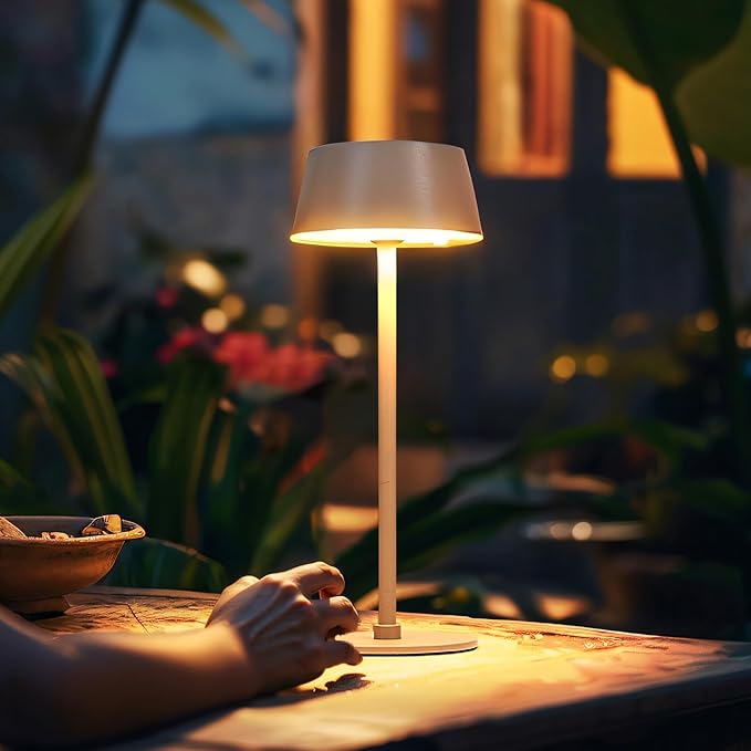 Outdoor Table Lamp,Rechargeable Cordless Shower LED Table Lamps,Portable 2200mAh Battery Waterproof Desk Light,Dimmable 3 Color Stepless Table Light,Wireless,Cafe/Dinner/Patio/Restaurant