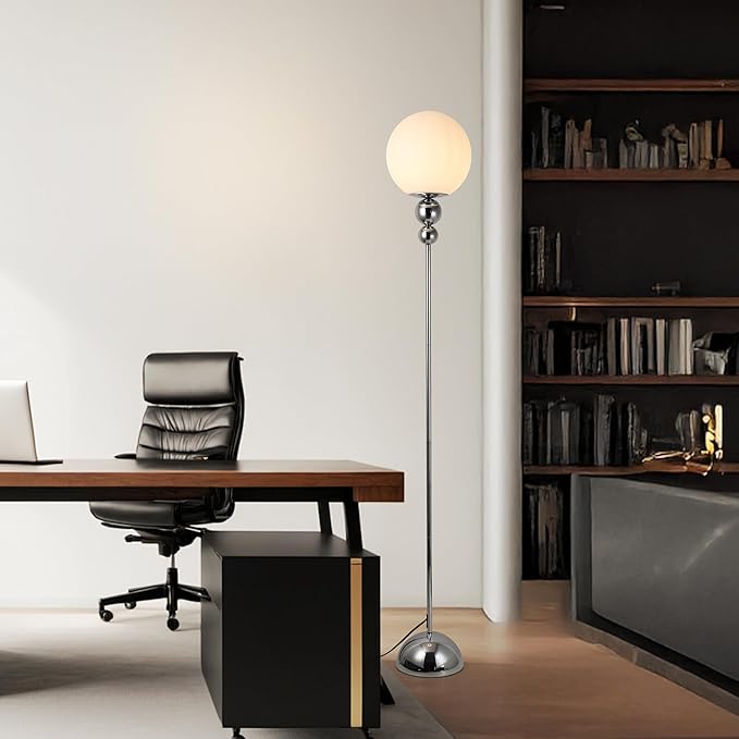 Modern Floor Lamps for Living Room, Globe Glass Shade Floor lamp for Bedroom, Standing lamp for Office, Corner(Chrome)