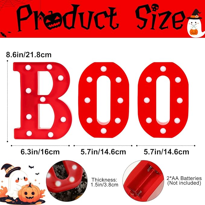 Halloween Decorations, "BOO" Light Up Sign, LED Marquee Light Up Letters, Halloween Decor Indoor for Kitchen, Bedroom, Party, Tabletop