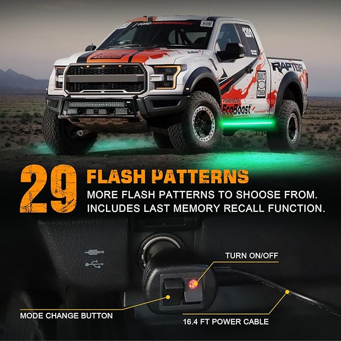 XRIDONSEN 2PCS 60 inch Green Running Board Lights Strip 720 LED Emergency Strobe Lights Flashing Warning Safety Caution Side Lights w/Waterproof Tube for Trucks Construction Vehicles SUV Jeep Car