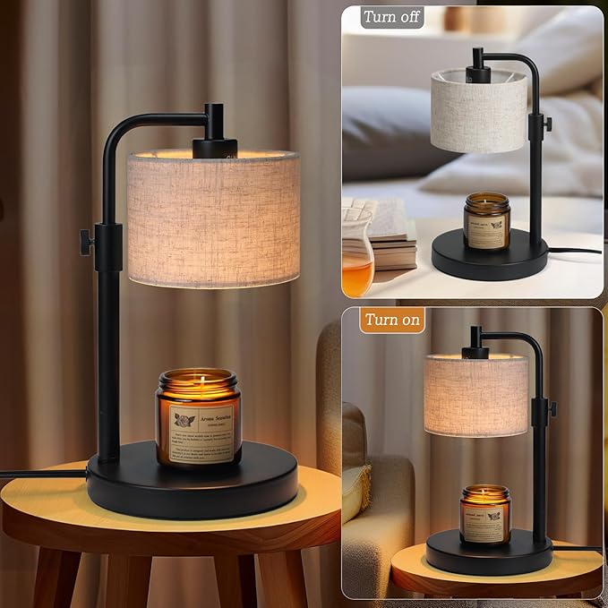 Candle Warmer Lamp, Candle Lamp Warmer with Timer Adjustable Height Wax Warmer Lamp for Jar Candles, Birthday Gifts for Women House Warming Gifts (Black Linen)