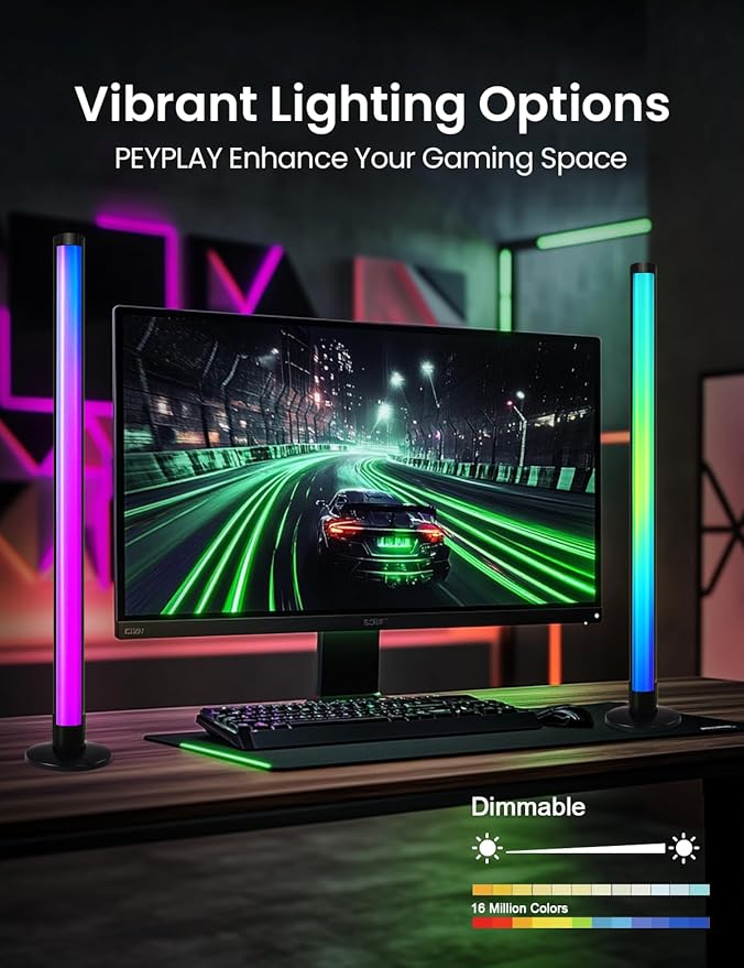 Smart LED Light Bars,USB Powered RGB+IC Ambient Lights with Music Sync, Voice & App Control, Stepless Dimming, DIY Mode, Compatible with Alexa & Google Assistant