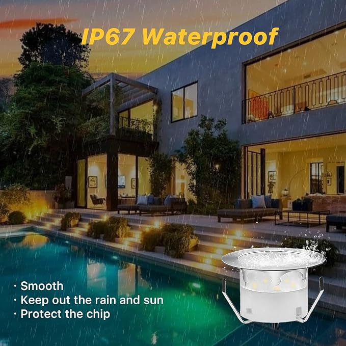 LED Outdoor Deck Lights Kits, Warm White Φ1.77in Low Voltage 12V DC IP67 Waterproof, Electric Wired Recessed Round Up Landscape Lighting for Outside Yard Stair Step Floor Riser, 12 Pack Silver