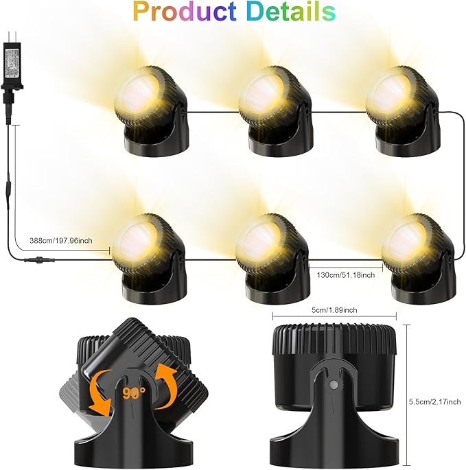 RGB Underwater Pond Lights, 20 Colors Dimmable Submersible Led Fountain Lights with Timer, IP68 Waterproof with Remote Control for Outdoor Ponds Aquarium Garden Pool (Set of 6)