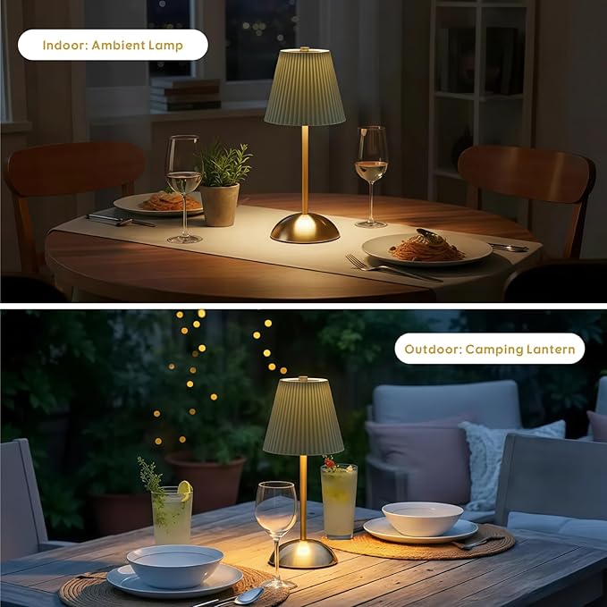 2-Pack Battery Powered Table Lamps Rechargeable, 3CCT & Stepless Dimming, LED Cordless Touch Lamp for Indoor Outdoor Placement on Nightstand Desk Patio, 4.5" W x 11.5" H (Moss Green)