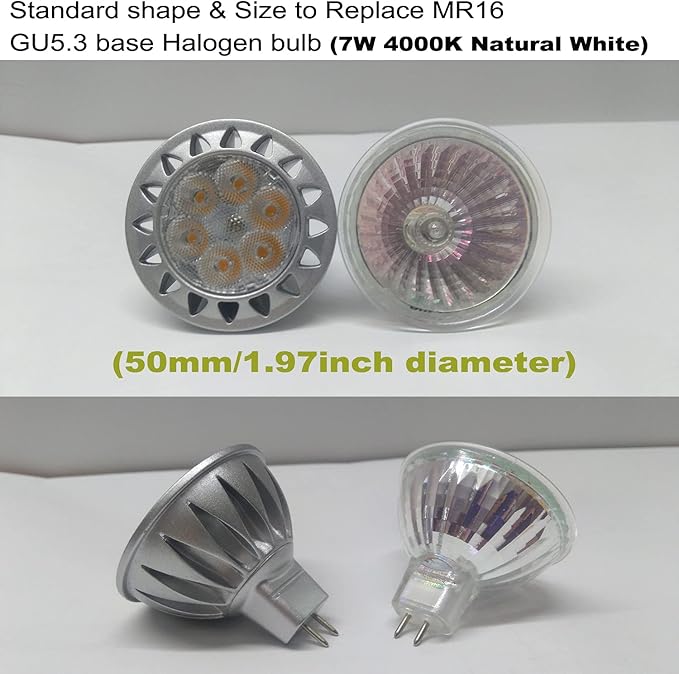 ALIDE MR16 7W 4000K Natural White Led Bulbs,50W 75W Halogen Equivalent,12V Low Voltage MR16 GU5.3 Bulb Spotlight for Outdoor Landscape Flood Track Lighting 560lm,38 Deg,6 Pack Not Dimmable