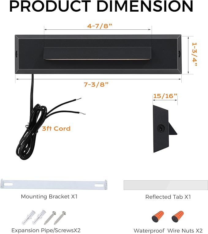 CLOUDY BAY [12 Pack] 3 Color Low Voltage 12-24V LED Step Lights Outdoor,2.5W Landscape Cutoff Stair Riser Light,Deck Step Lights Exterior Accent Lighting Fixtures,Wet Location,Black