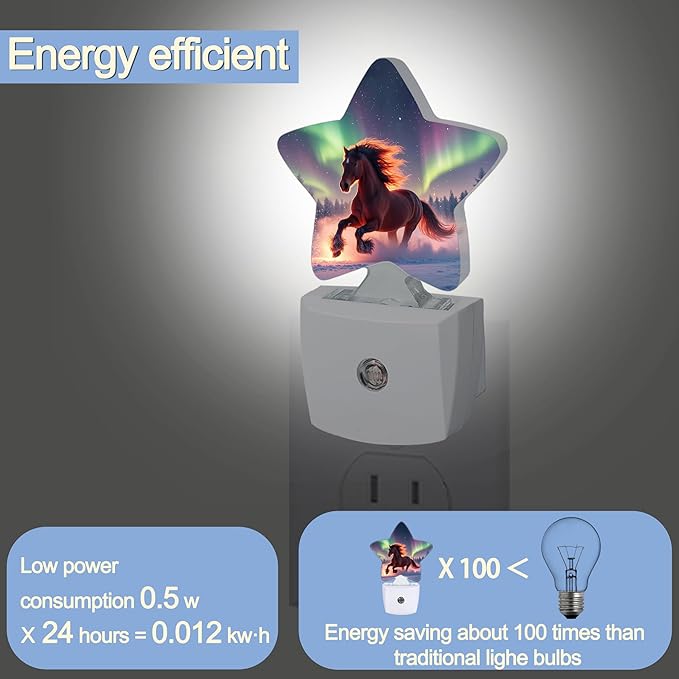 Winter Horse Nightlight,Aurora Forest Star Night Lights Plug into Wall Decorations for Bedroom Bathroom,Dusk to Dawn Sensor Kitchen Hallway Stairs Energy Efficient Desk Lamp