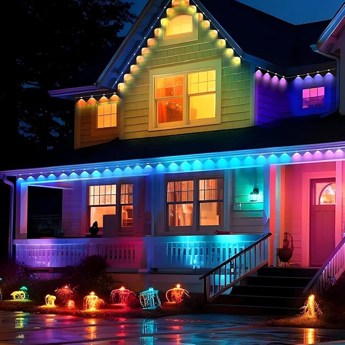 Permanent Outdoor Lights Pro, 150ft RGB-IC LED Eaves Lights, IP67 Waterproof with Smart App&Remote Control,for Christmas,Party, Daily, Halloween and All Holiday Decor