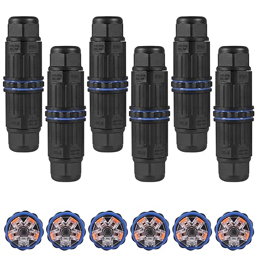 6pcs IP68 Waterproof Junction Box, Outdoor Electrical Cable Connector for 3.5-10mm Wire Range(AC 250V, 16A), Quick Screwless Installation (2505-4Pin)