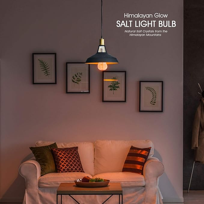 Himalayan Glow Salt LED Light Bulb, 60-Watt Equivalent, Dimmable, A19 Light Bulb, Warm Amber Glow, E26 Edison Light Bulb for Decor, Homes, Offices Kitchen - 2 Counts