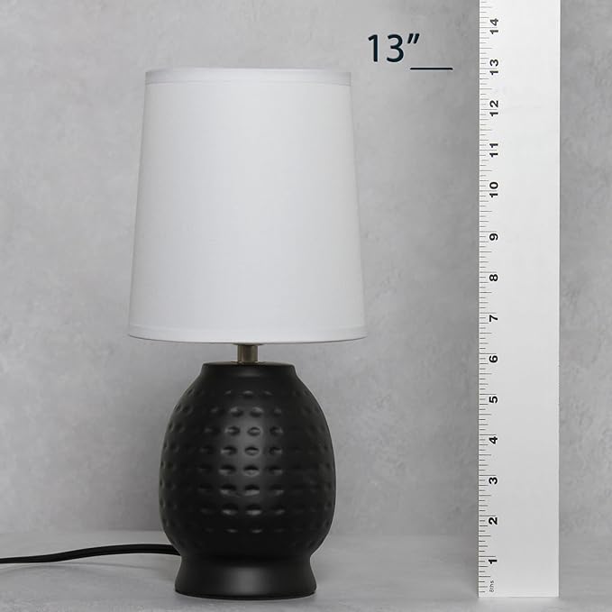 Simple Designs LT1161-BLK 12.5" Chic Glow Petite Dimpled Ceramic Table Lamp, for Bedroom, Office, Living Room, Stylish Spaces, Black