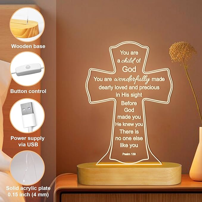 Baptism Gift for Girl Boy, Christening Gifts, Cross 3D Night Light LED Illusion Lamp,Soft Warm Lamp for Kids Bedroom Decoration, You are a Child of God
