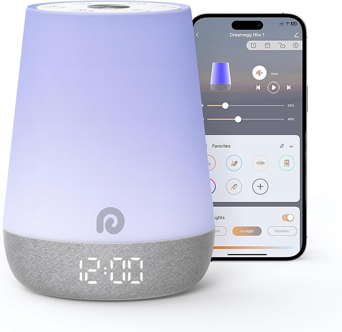Dreamegg Nite 1 - Baby Sound Machine, Sleep Trainer, Night Light for Kids, Ok to Wake Alarm Clock, 34 Soothing Sounds, App Control, White Noise Sound Machine for Baby Kids Toddler Nursery(Cozy Xmas)