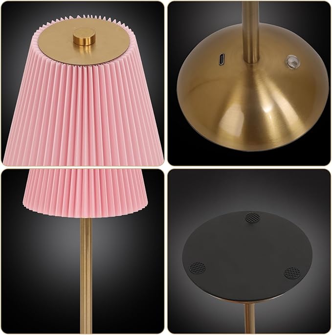 Pink Red Table Lamps, valentine night lights,Cordless LED Table Lamp with Dimmer, Built-in Rechargeable Battery,Patio Table Lamp, Bedside Night Lamp, Ambient Light for Restaurant, Antique Brass (pink)