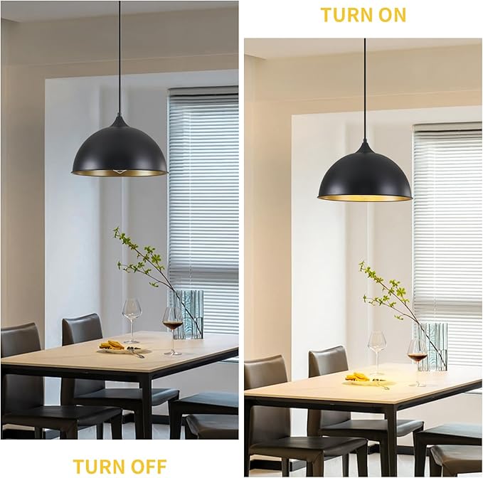 Pendant Lights Kitchen Island, 12" Black and Gold Dome Pendant Light Vintage Industrial Hanging Light Fixtures for Farmhouse Dining Room Restaurant Cafe Entryway