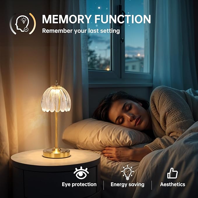Tulip Table Lamp with 5000mAh Battery & Touch Control, Cordless Table Lamp with 3 Colors, Dimmable Rechargeable Table Lamps for Bedroom, Nightstand, Living Room, Entryways (Transparent Tulip)