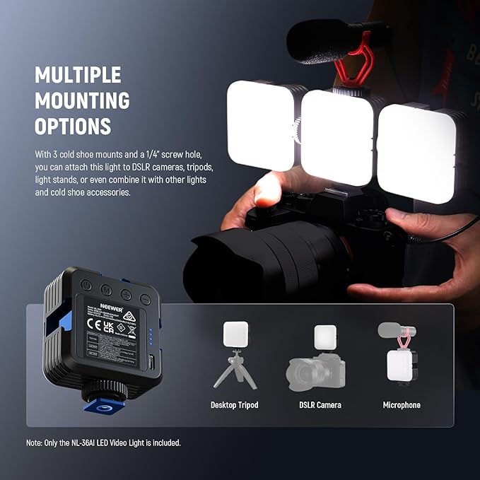 NEEWER LED Video Light,Portable Bi-Color 3200K~5600K Dimming Lights for Cameras, CRI 97+, 8 Scene Modes, 2000mAh Rechargeable Battery for Gaming/YouTube/Vlog/Photography - NL-36AI