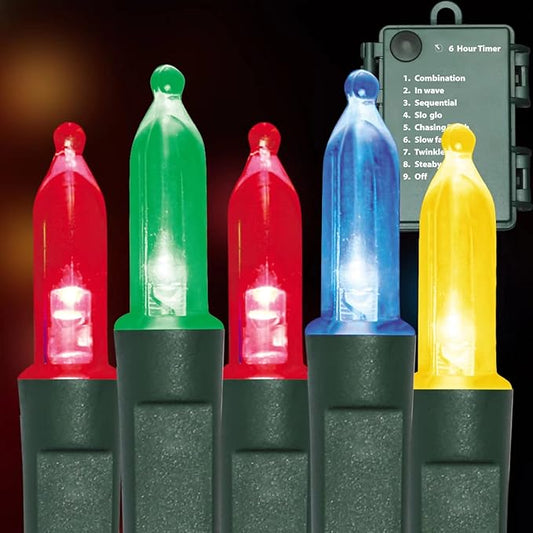 50LED Mini Lights,Green Wire,Waterproof Battery Case,Multi Functions,Timer,Multi