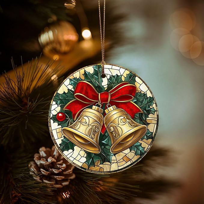 Christmas Bells Christmas Ornaments, Christmas Decorations Xmas Tree Hanging Ornaments, Round Ceramic Festive Keepsake Gift for Xmas Decorations Holiday Home Decor
