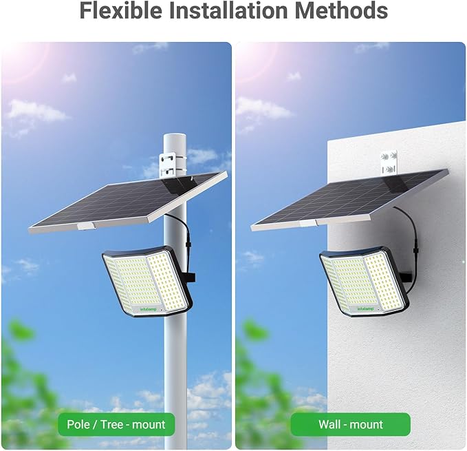 intelamp Solar Flood Lights Outdoor Waterproof, 20000mAh 2000LM Floodlight Exterior with Remote 16.4 FT Cable, 2-12H Timer Dusk to Dawn Security Spots Lighting Outside for Garden Pathway (Pack of 2)