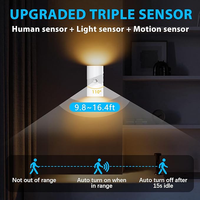 Night Light with Motion Sensor, Rechargeable Color Changing LED Night Lights Stick-on Magnet, 0-100LM Adjustable Brightness Nightlights for Toilet Hallway Bedroom Stairway (Warm)