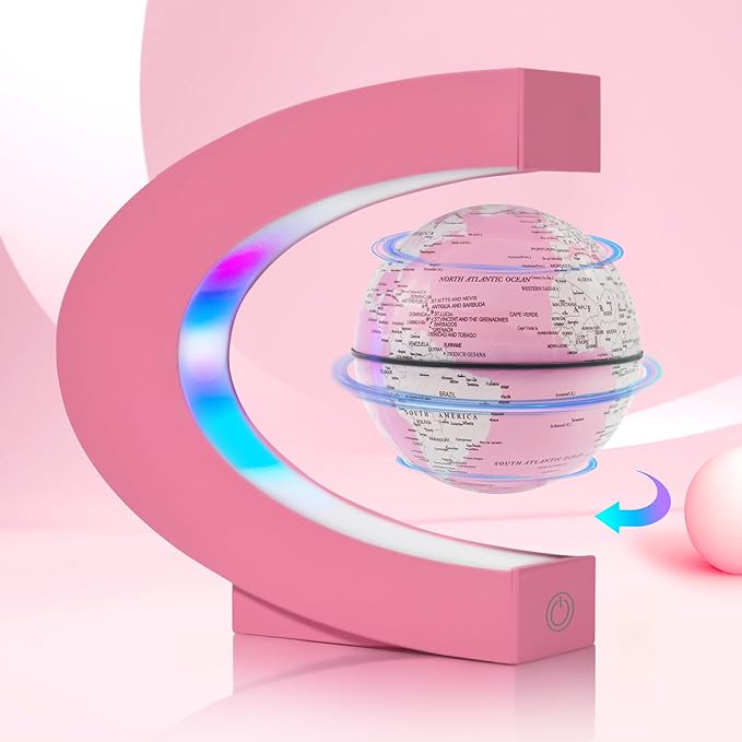 Flagest Magnetic Levitation Floating Globes with LED Lights, C Frame Floating Globe Lamp, Cool tech Gadgets for Home Office Desk Accessories, Gifts for Women, Ladies, Girls, Teachers, Colleagues(Pink)