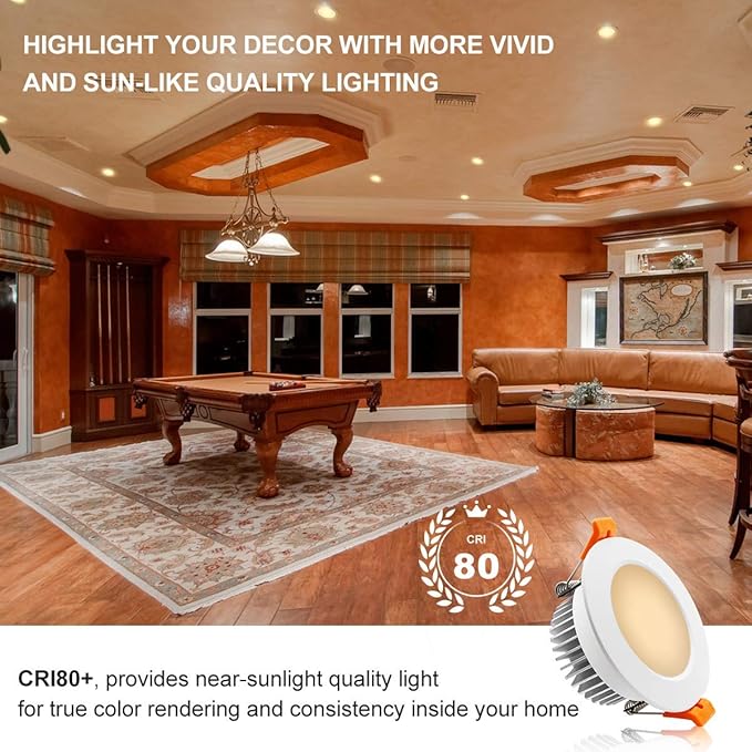 YGS-Tech 3.5 Inch LED Recessed Lighting, Dimmable Downlight 7W(55W Halogen Equivalent), CRI80, 2700K Ultra Warm White, Ceiling Light with LED Driver(10 Pack)
