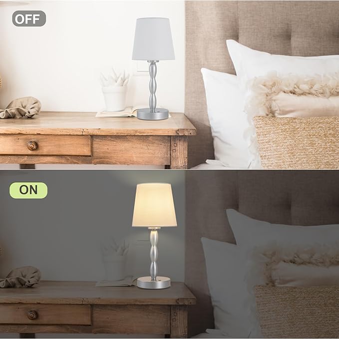 CASTLELIFE Portable Cordless Table Lamp,Touch Desk Lamp Rechargeable Battery Powered, 3-Level Brightness Stepless Dimmable Bedside Night Lamp,for Bedroom/Restaurant/Bars/Outdoor, Bulb Included,Silver