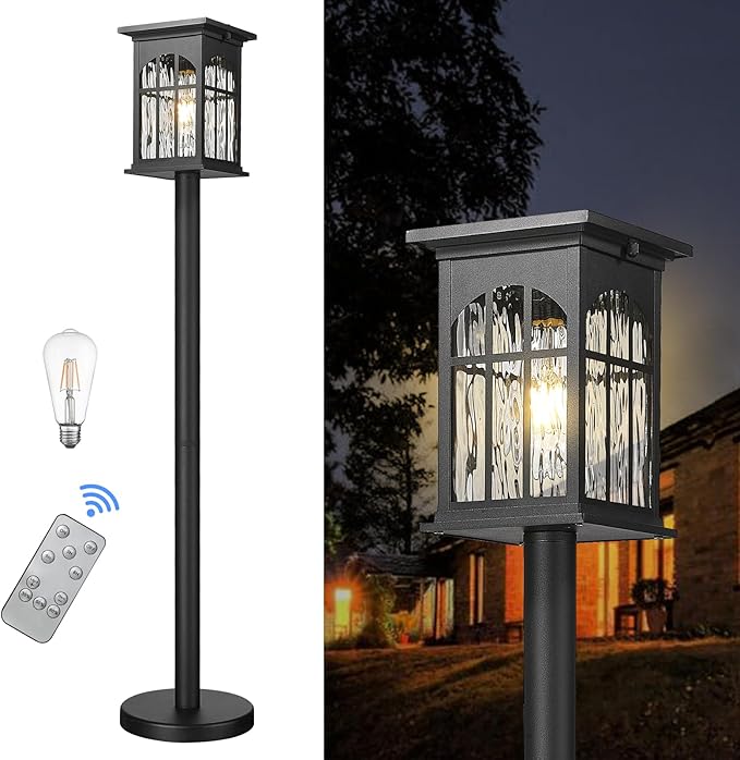 30Inch Solar Pole Lights Outdoor Waterproof, Portable Floor Lamp with Solar Panels Dusk to Dawn with Remote, Cordless Exterior Outside Pole Light for Pathway, Walkway, Garden, Yard, Patio