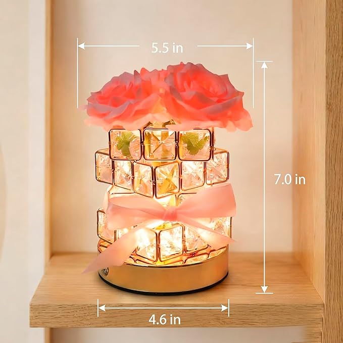 Crystal Table Lamp, Rechargeable Cordless Rose Light, with Touch & Remote Control Dimming - 16-Color Dimmable, Birthday Gifts for Women, Mom, Wife, Living Room, Bedroom Decor