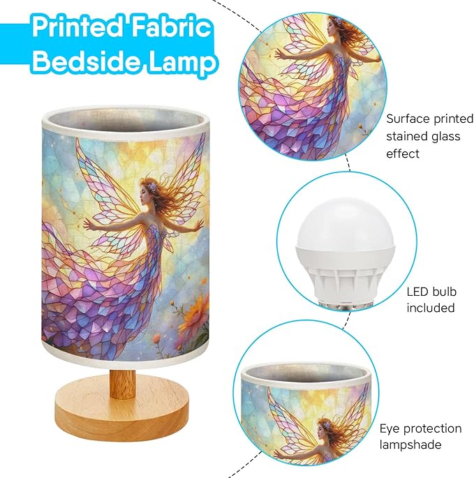 Enchanting Flower Fairy Table Lamp LED 3-Color Pressed Bedside, Enchanting Flower Fairy Shade Lamp with Wood Base for Bedroom Living Room Desk Office TL01