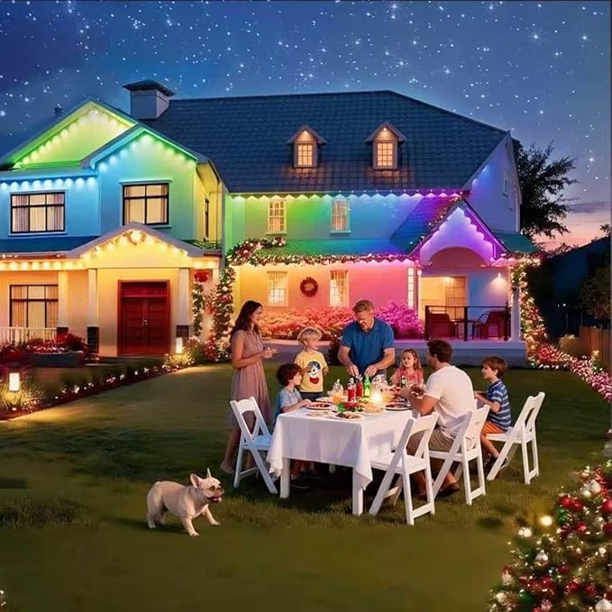 Permanent Outdoor Lights, RGB+IC Christmas Lights Outdoor with 51 Scene Modes, 124ft with 72 LED Outside Light for House, IP67 Waterproof , Work with Alexa, Google Assistant, Quick Installation