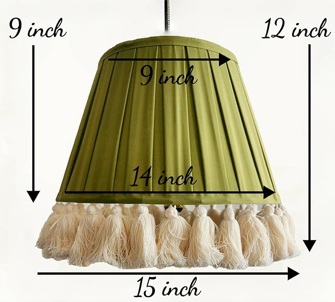Tristan Home Round Pleated Lamp Shade with Tassels 9x14x12inches (The Height 12inch Includes Tassels) (Sage Green)