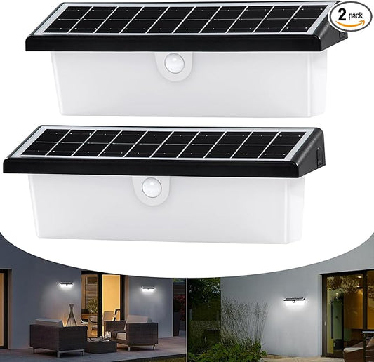EMANER Solar Flood Light Motion Sensor, 2500LM Bright 3 Lighting Modes Solar Wall Light Cordless, Dusk to Dawn Modern Wall Sconce Solar Step Light Outdoor for Patio Backyard Driveway (2-Pack)